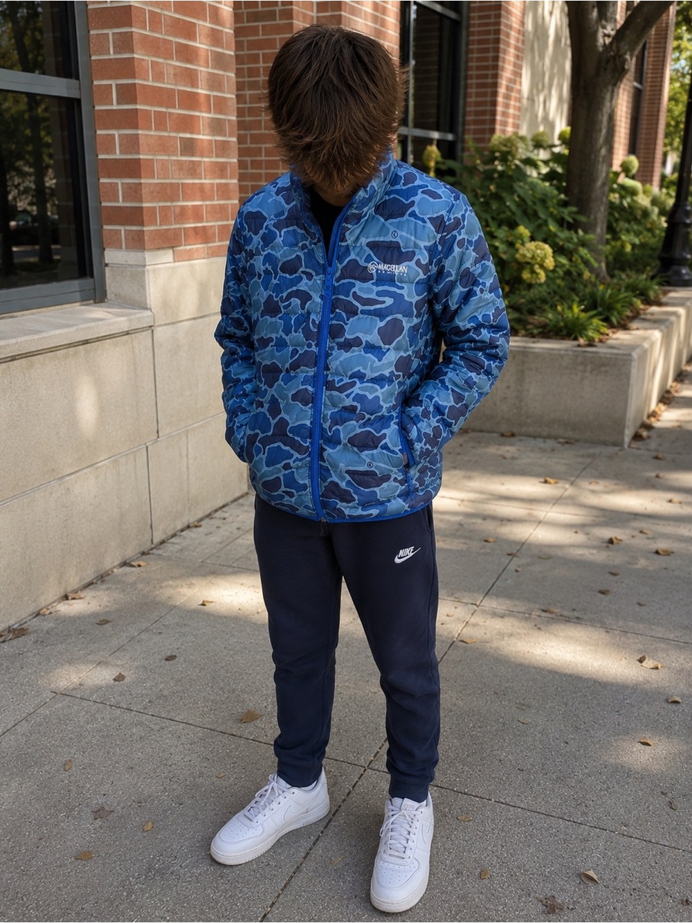 Magellan Outdoors Blue Camo Puffer Jacket | Youth L 14/16